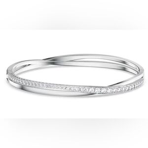 Medium Swarovski Hyperbola Bangle Round Cut, White, Rhodium Plated